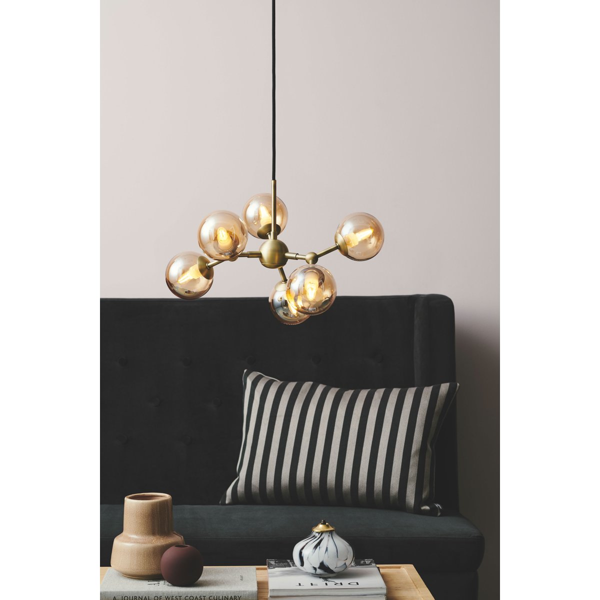 Mini-lustre Atom 6 x G9 – Laiton antique / verre ambre