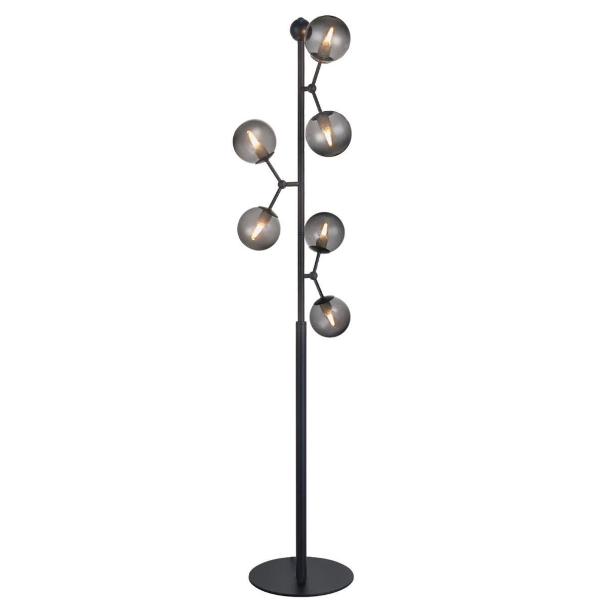 Lampadaire Atom 6 x G9 – Noir / verre fumé