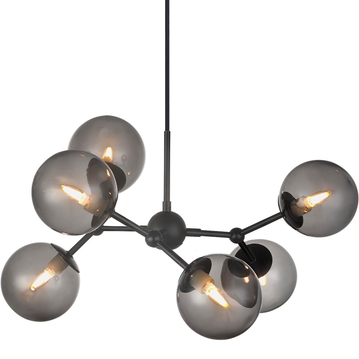 Grand lustre Atom 6 x G9 – Noir / verre fumé