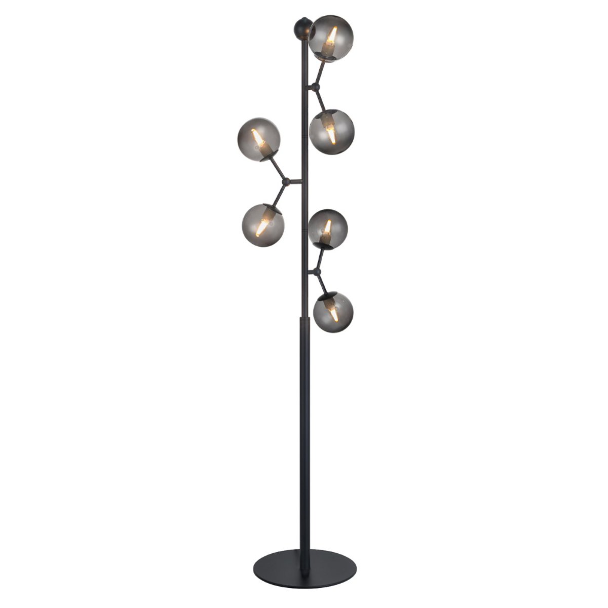 Lampadaire Atom 6 x G9 – Noir / verre fumé