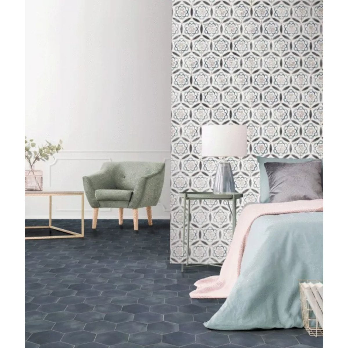 Carrelage Imitation Carreaux de ciment CAPRI 14x16 Chiazza Marino