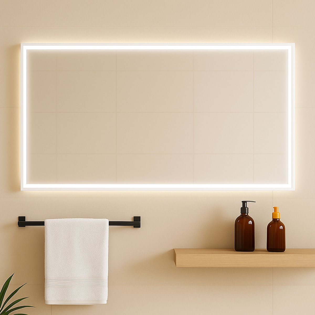 Miroir salle de bain LED avec cadre blanc