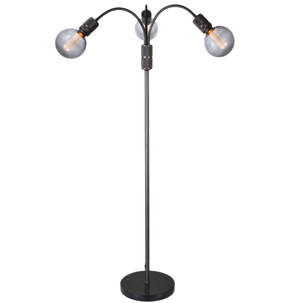 Lampadaire Halo 3 lumières 3 x E27 – Noir canon, pied en marbre