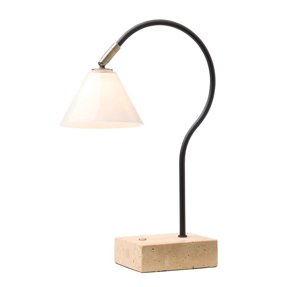 Lampe à poser nomade Question – Noir / laiton antique / verre opale