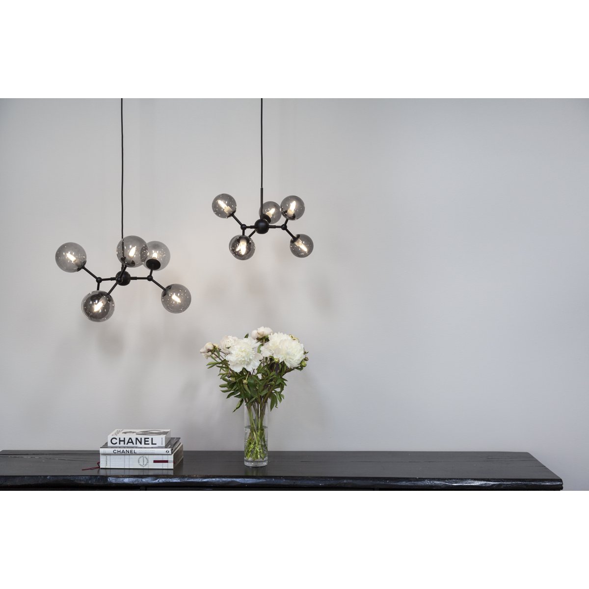 Mini-lustre Atom 6 x G9 – Noir / verre fumé