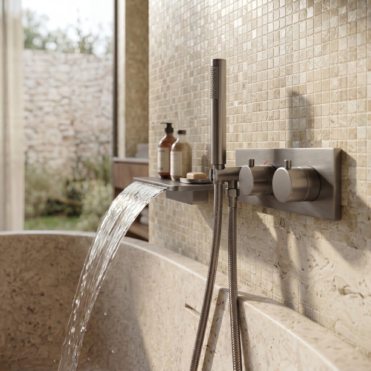 Colonne de douche et bain encastrée gris brossé