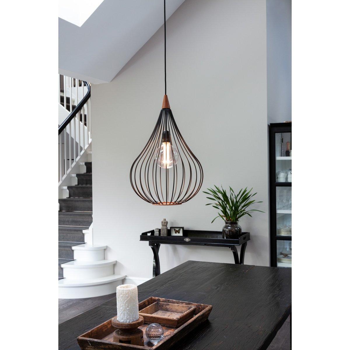 Suspension Drops Ø38 – Noir / bois foncé