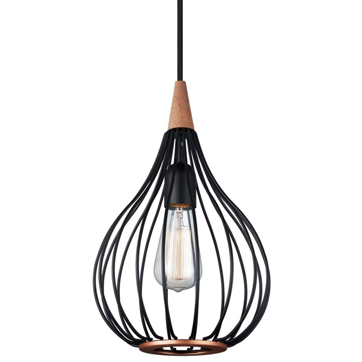 Suspension Drops Ø23 – Noir / bois foncé