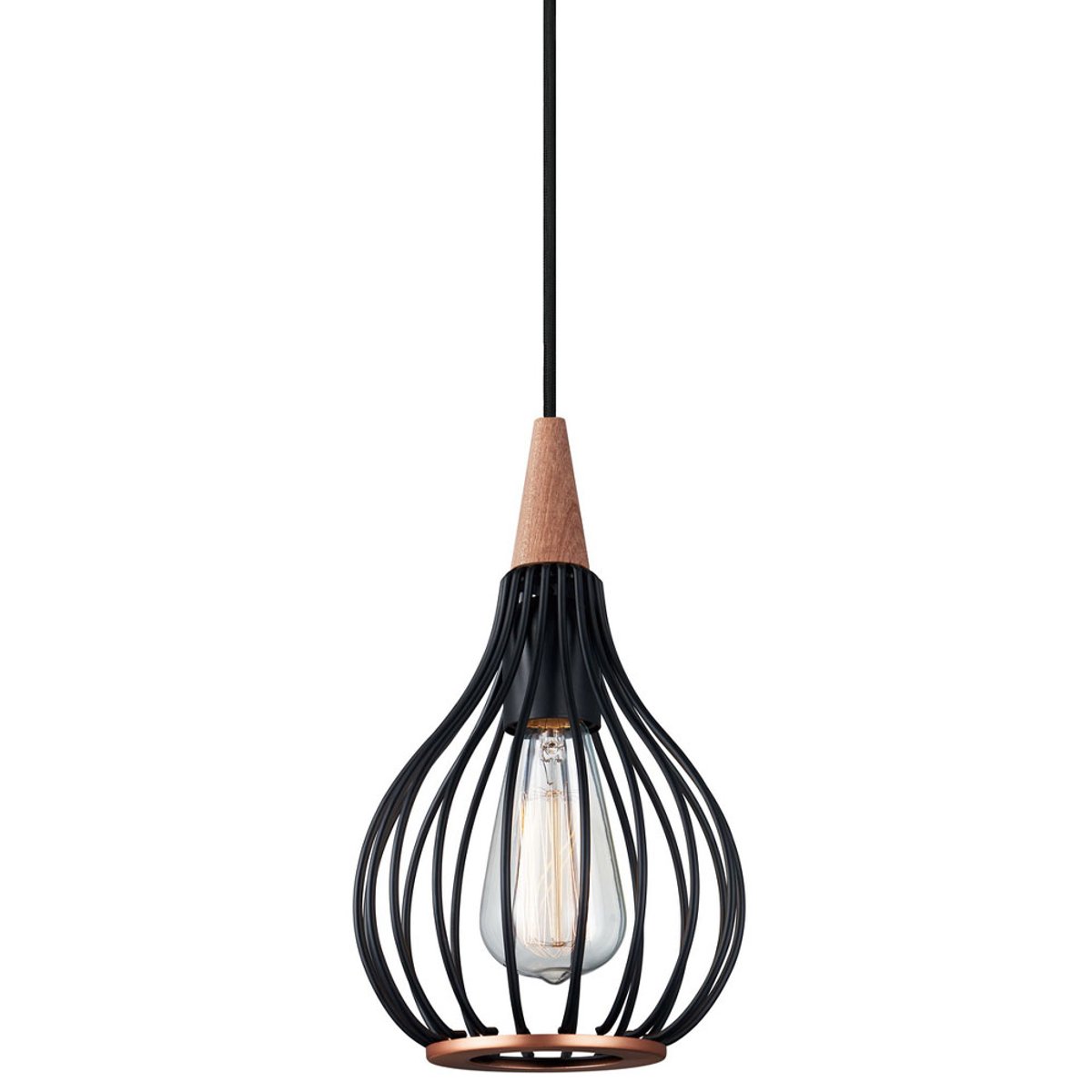 Suspension Drops Ø17 – Noir / bois foncé