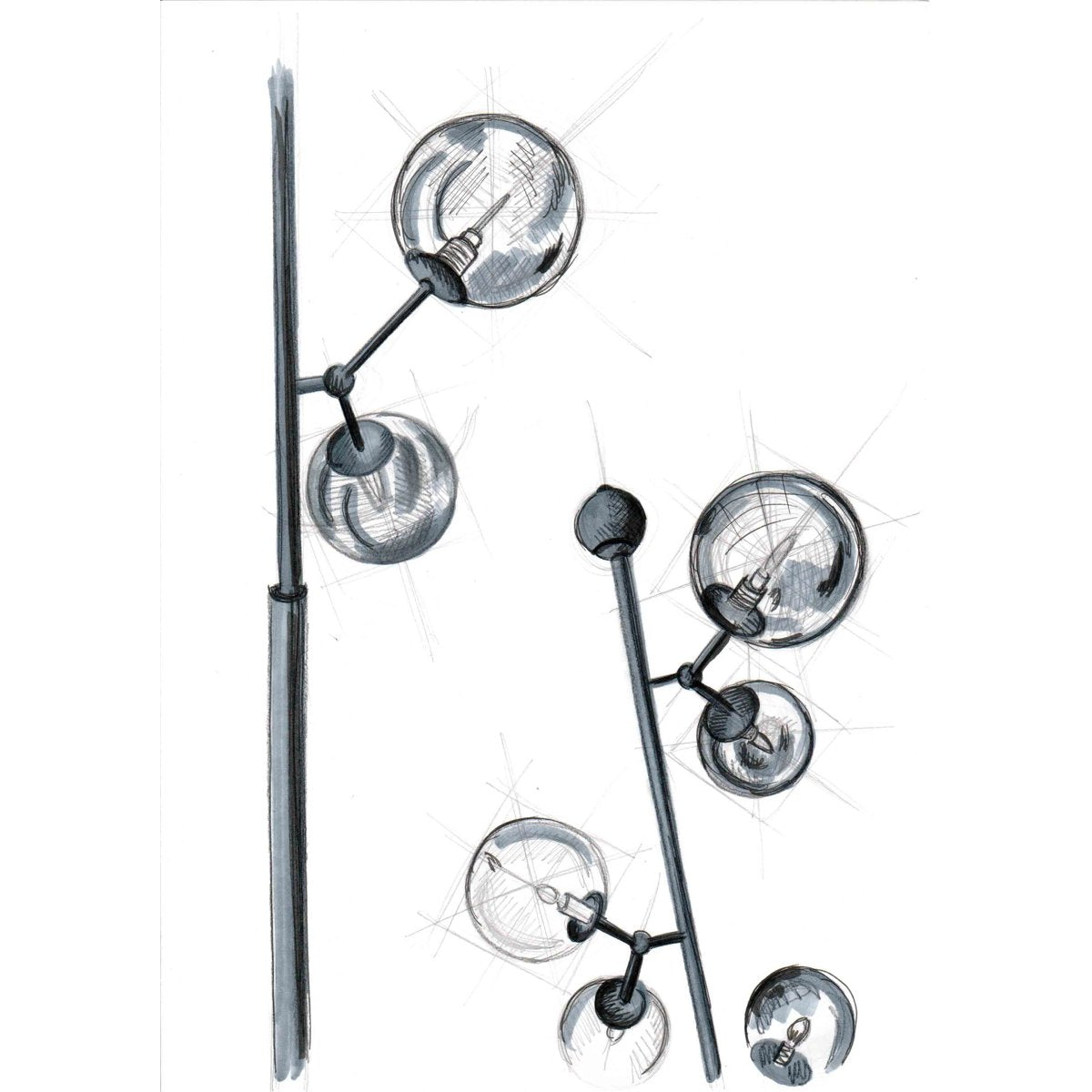 Lampadaire Atom 6 x G9 – Noir / verre fumé