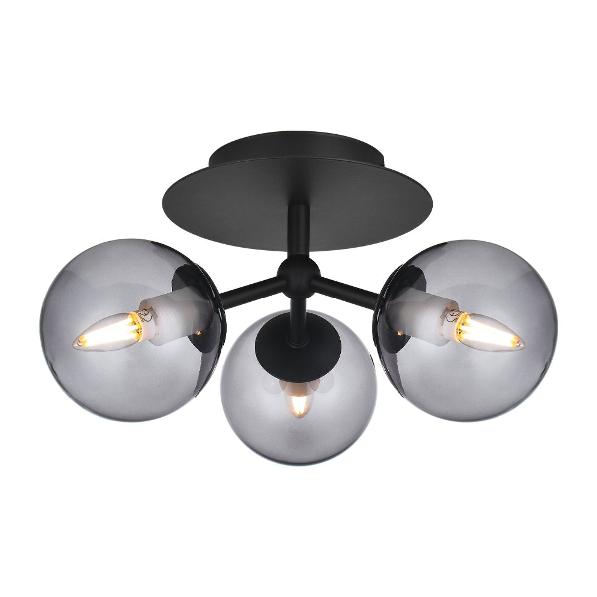 Plafonnier Atom Trio 3 x G9 – Noir / verre fumé