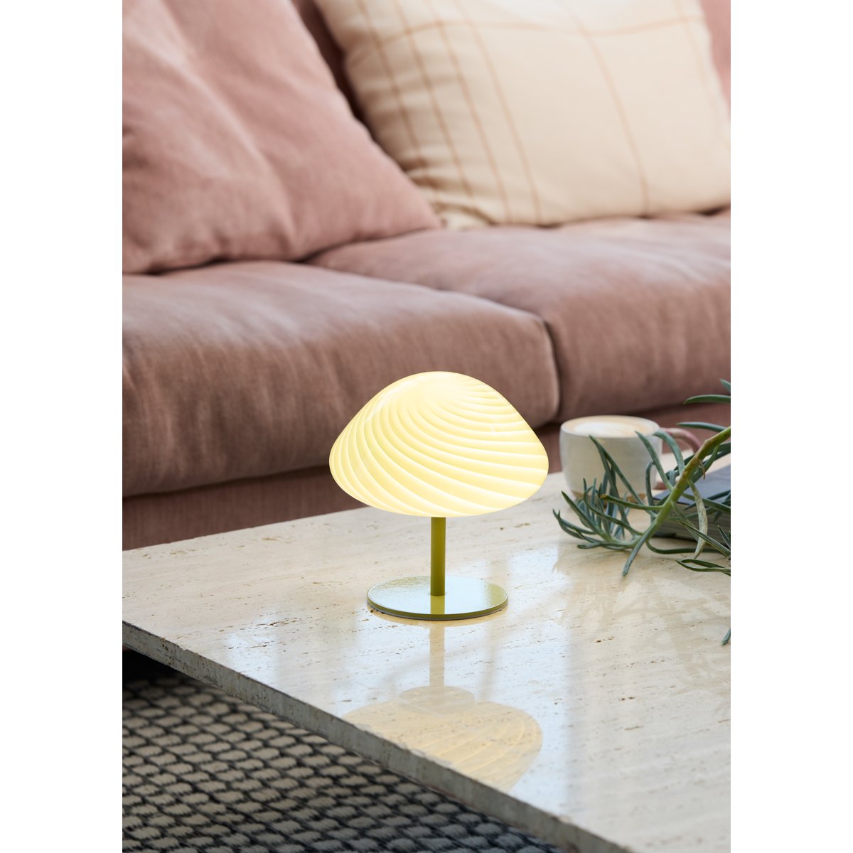 Lampe à poser Candy Mini Mush – Tête en verre, pied en métal olive