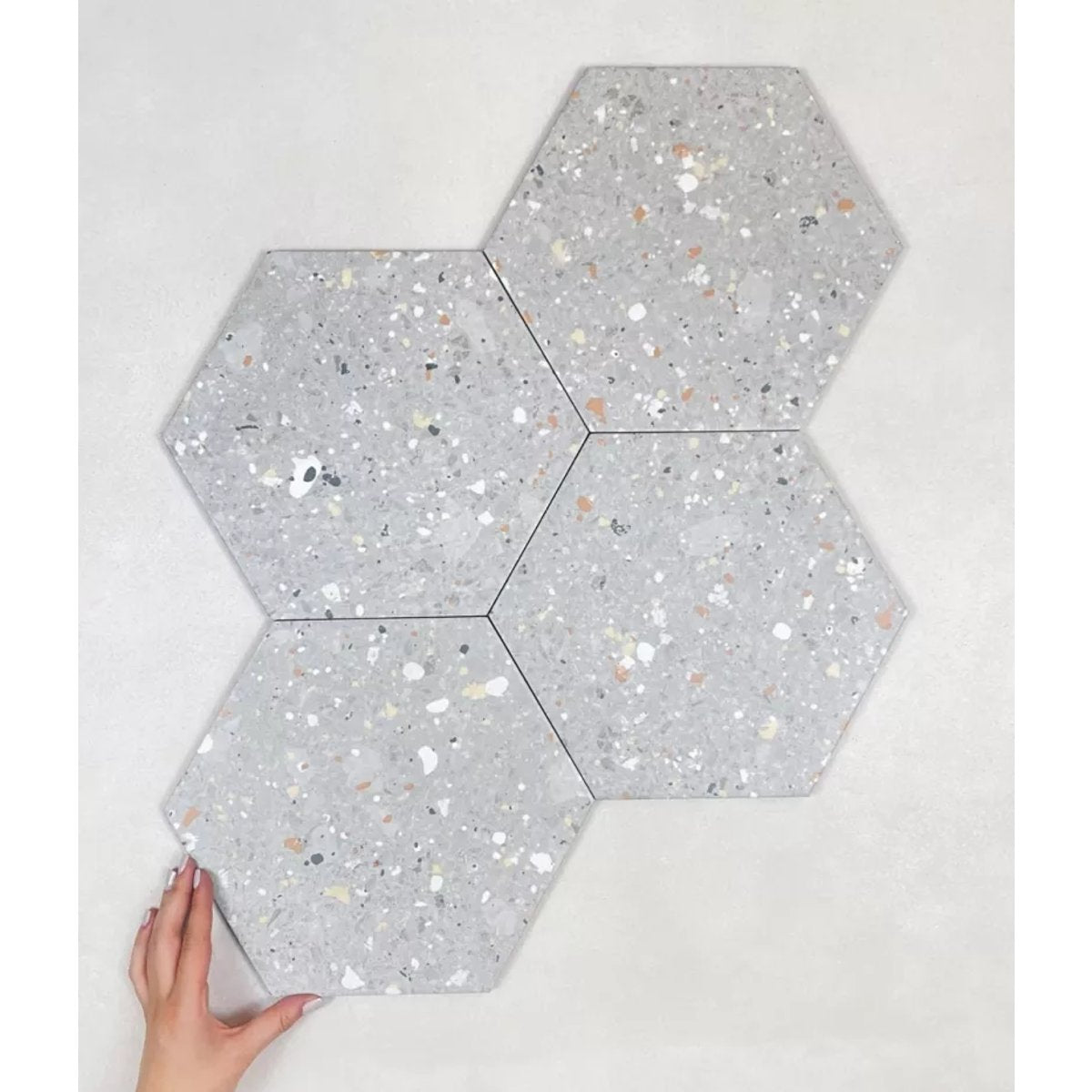 Carrelage Effet Terrazzo Hexagonal AROUSA 25,8x29 Gris