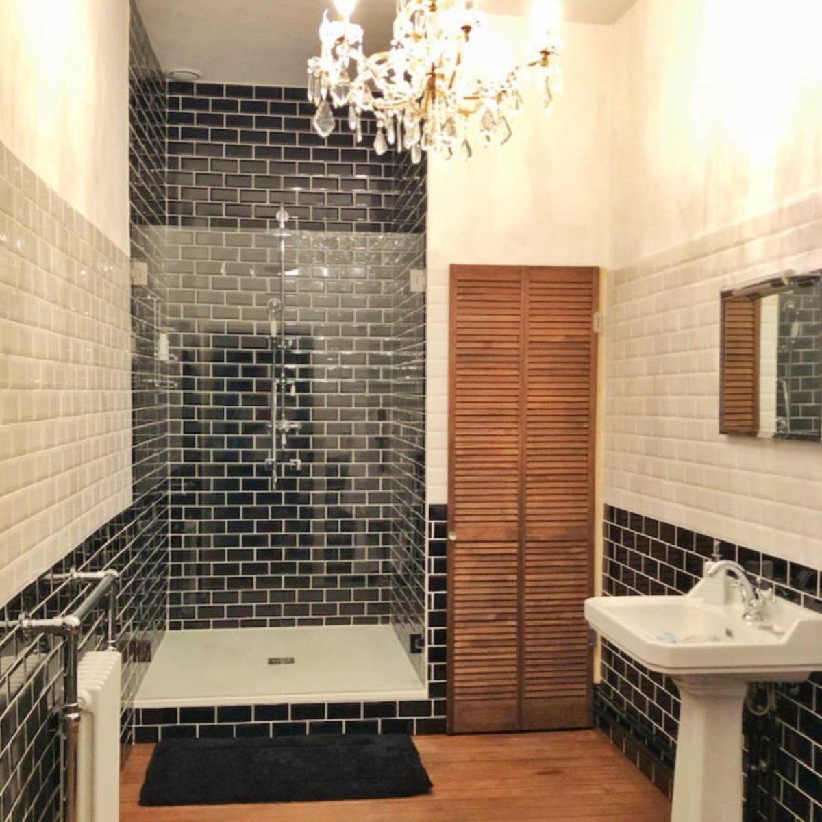 Portes de douche doubles en verre trempé 8mm sur mesure SALOON - Noir Mat