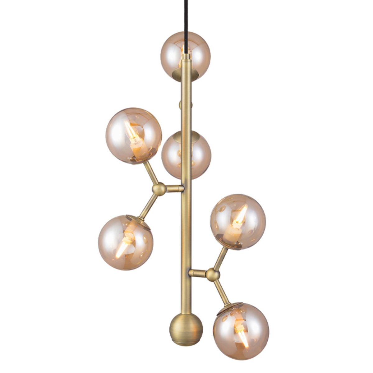 Suspension Atom Vertical 6 x G9 – Laiton antique / ambre