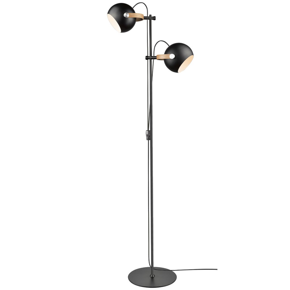Lampadaire DC 2 lumières Ø18 E27 – Noir / chêne