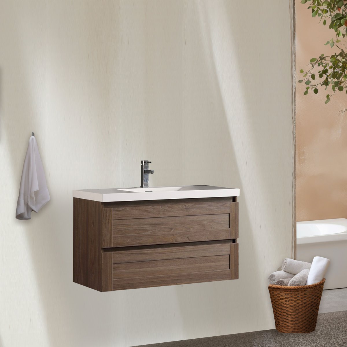 Meuble avec vasque 100 cm orme brun Aqualuna
