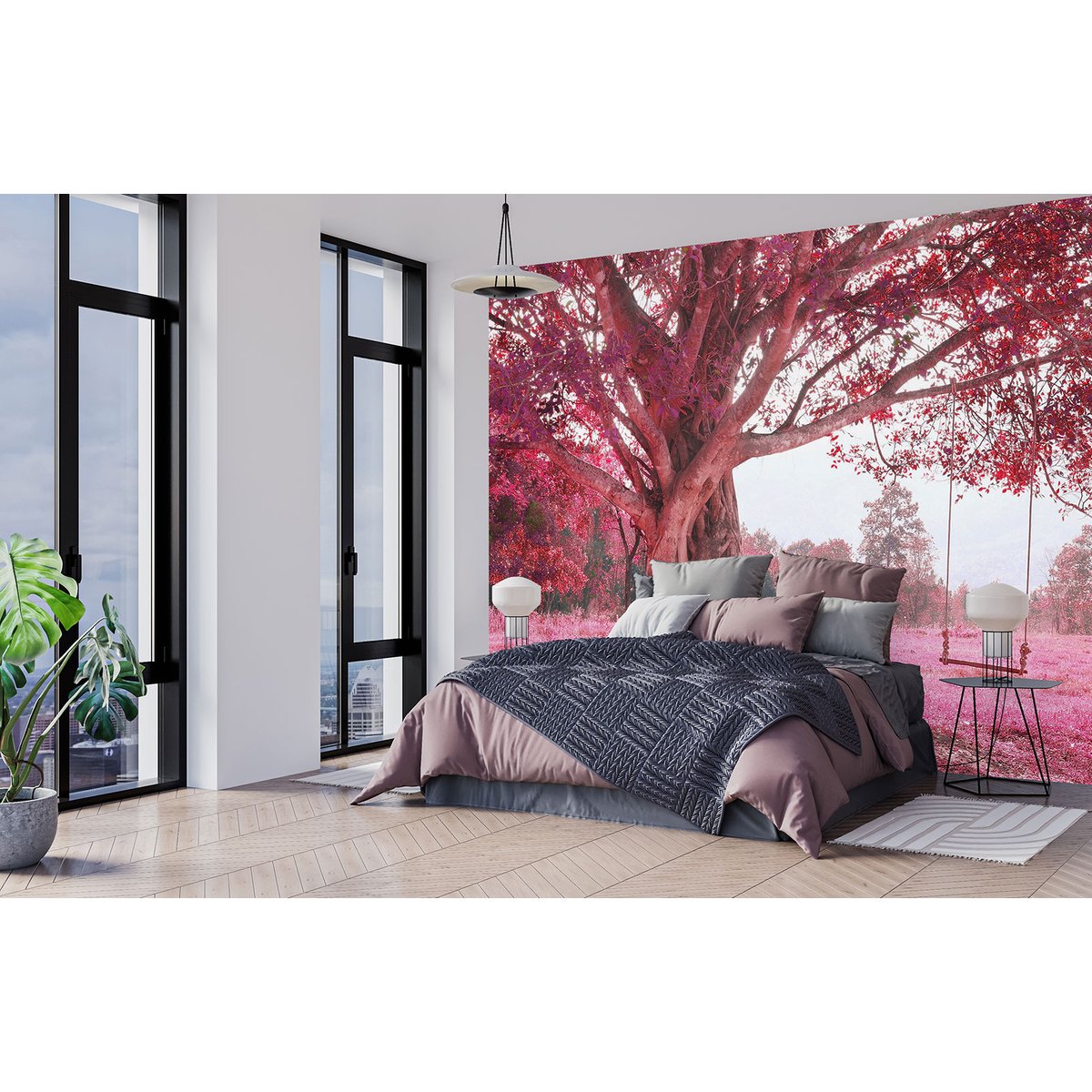 Papier peint panoramique - Arbre feuilles rouges