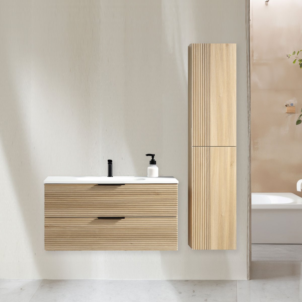 Ensemble salle de bain 120 cm chêne clair Aqualinea