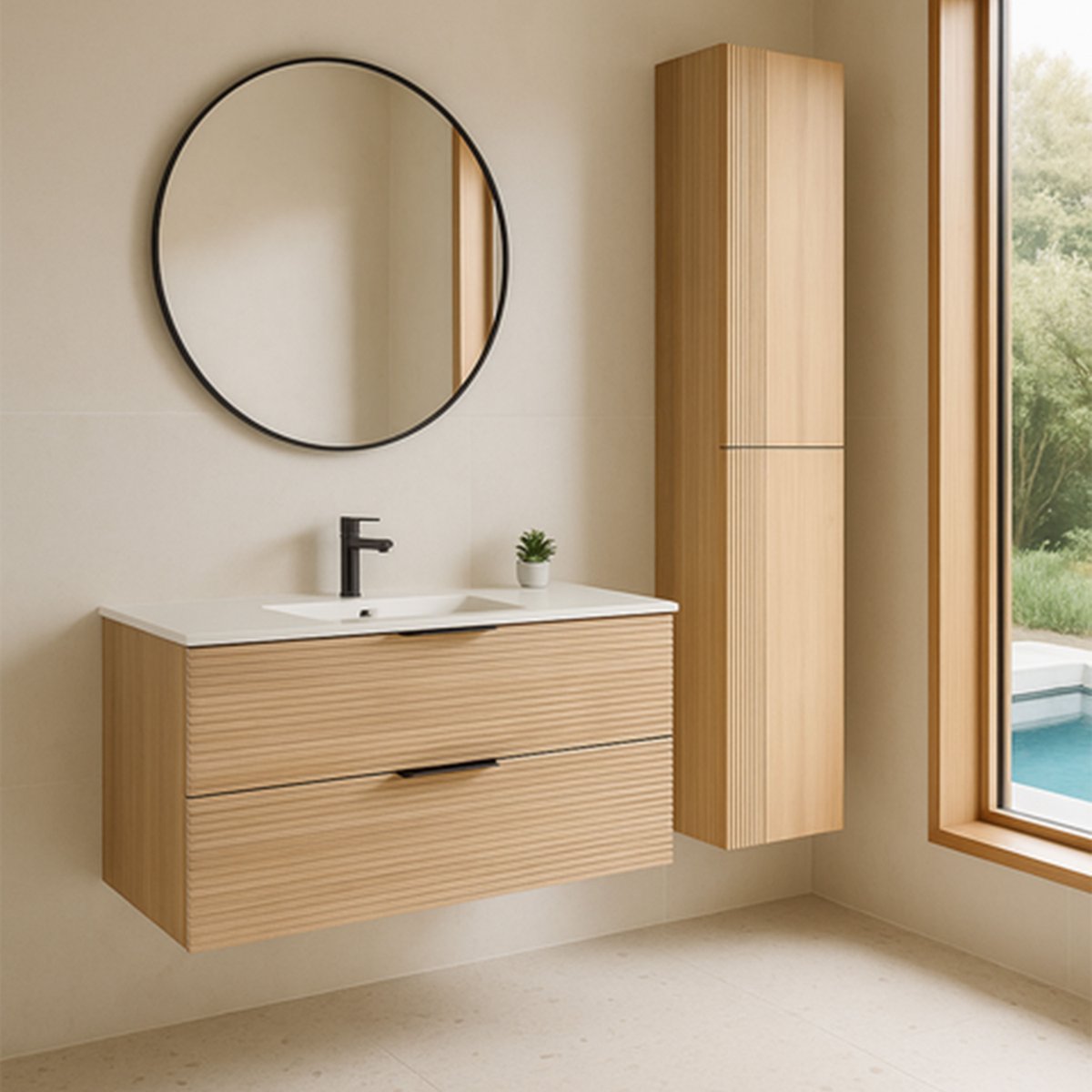 Miroir salle de bain rond métal noir