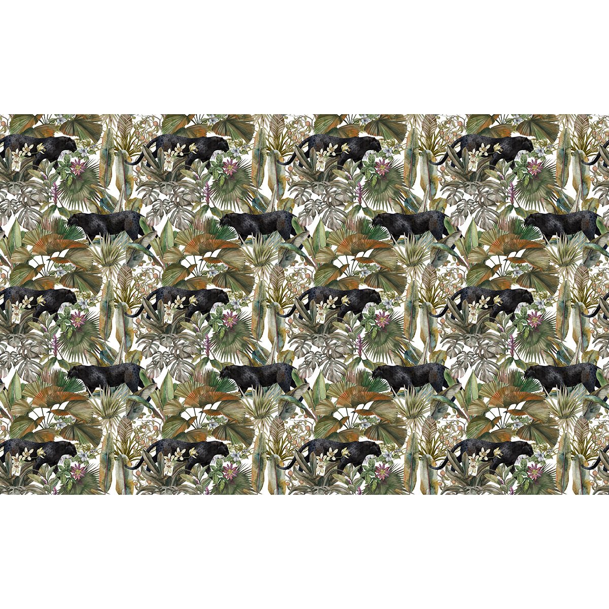 Papier peint panoramique - Motif Feuilles Panthères noires