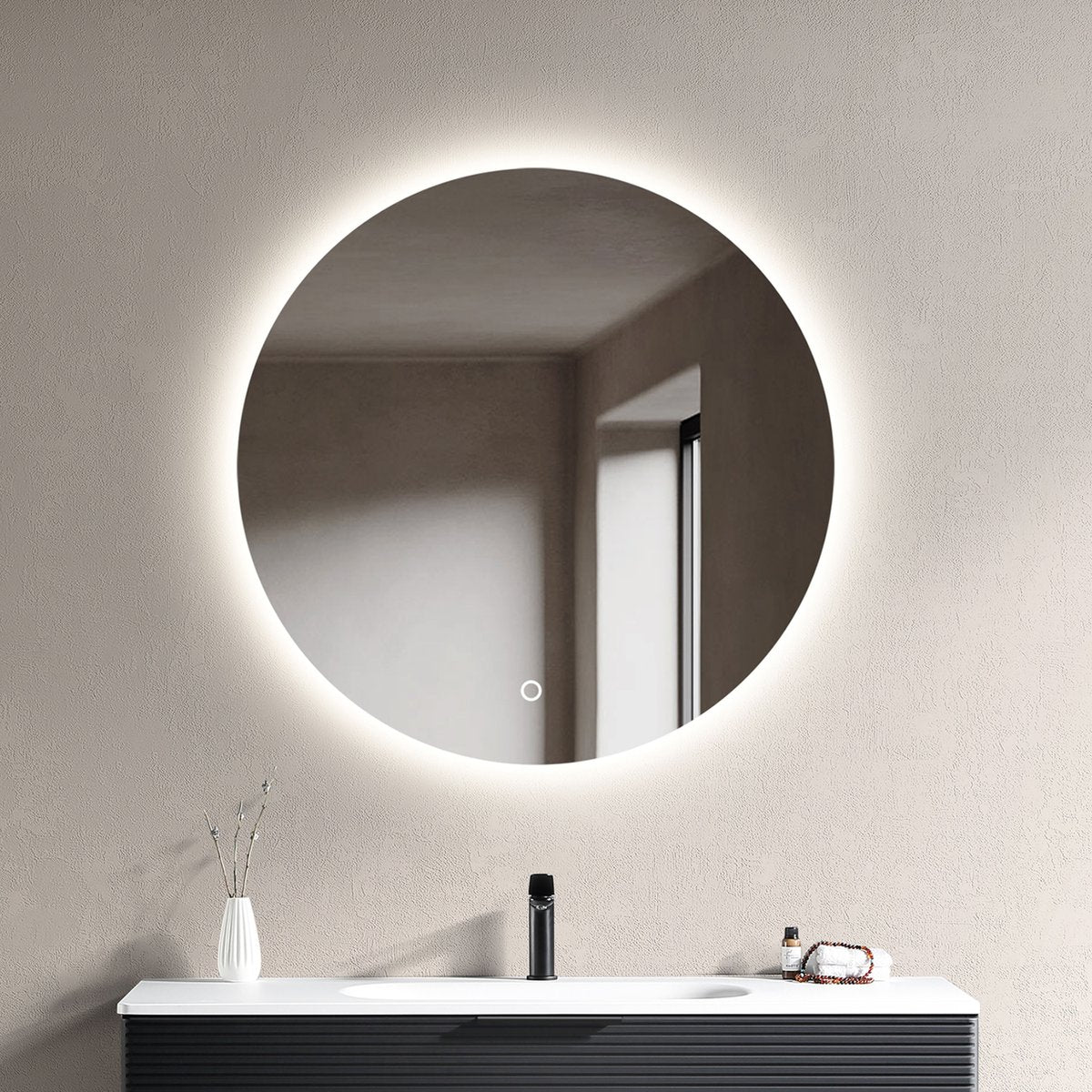 Miroir rond lumineux de salle de bain