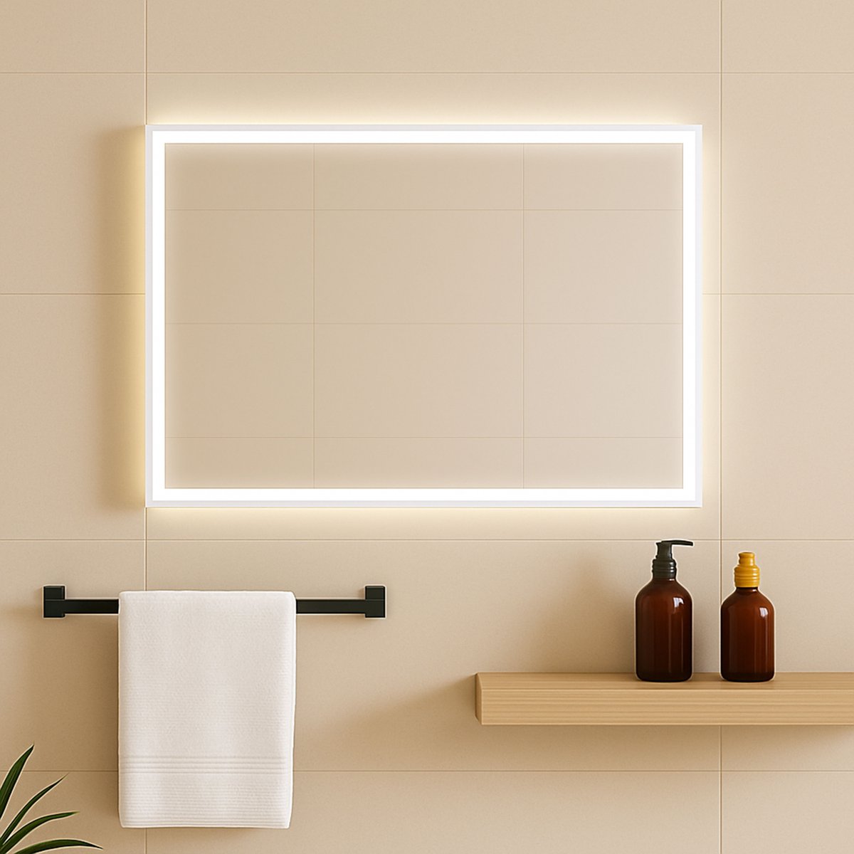 Miroir salle de bain LED avec cadre blanc