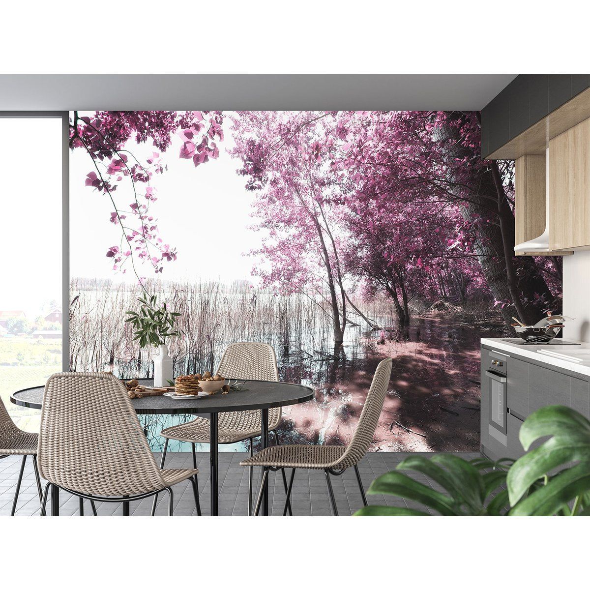 Papier peint panoramique - Arbre Fleurs roses