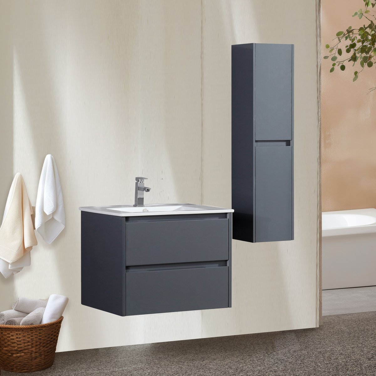 Ensemble salle de bain 100 cm gris laqué Aquadoli