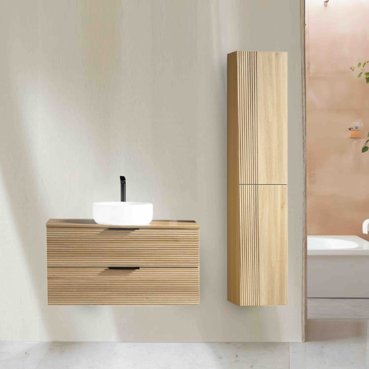 Ensemble salle de bain 120 cm chêne clair Aqualinea
