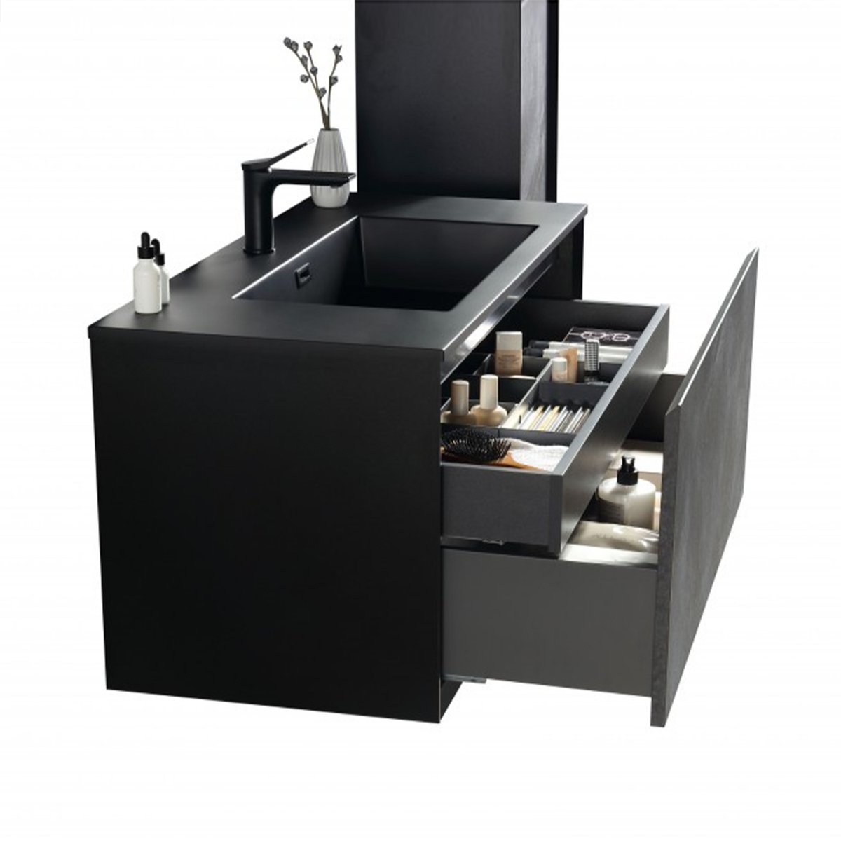 Meuble avec vasque 100 cm noir effet marbre Aquasasso
