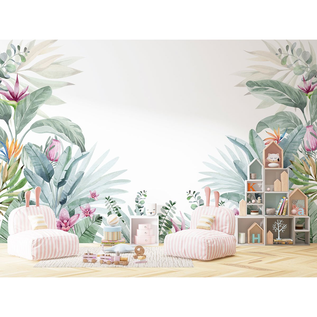 Papier peint panoramique Enfants - Feuilles tropicales