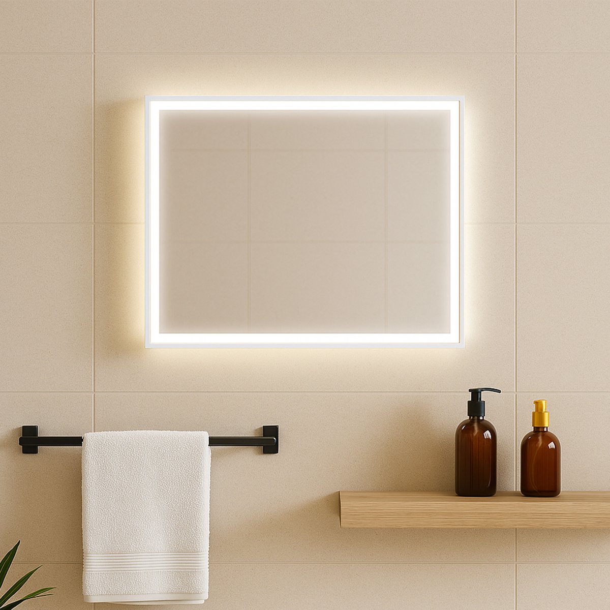Miroir salle de bain LED avec cadre blanc