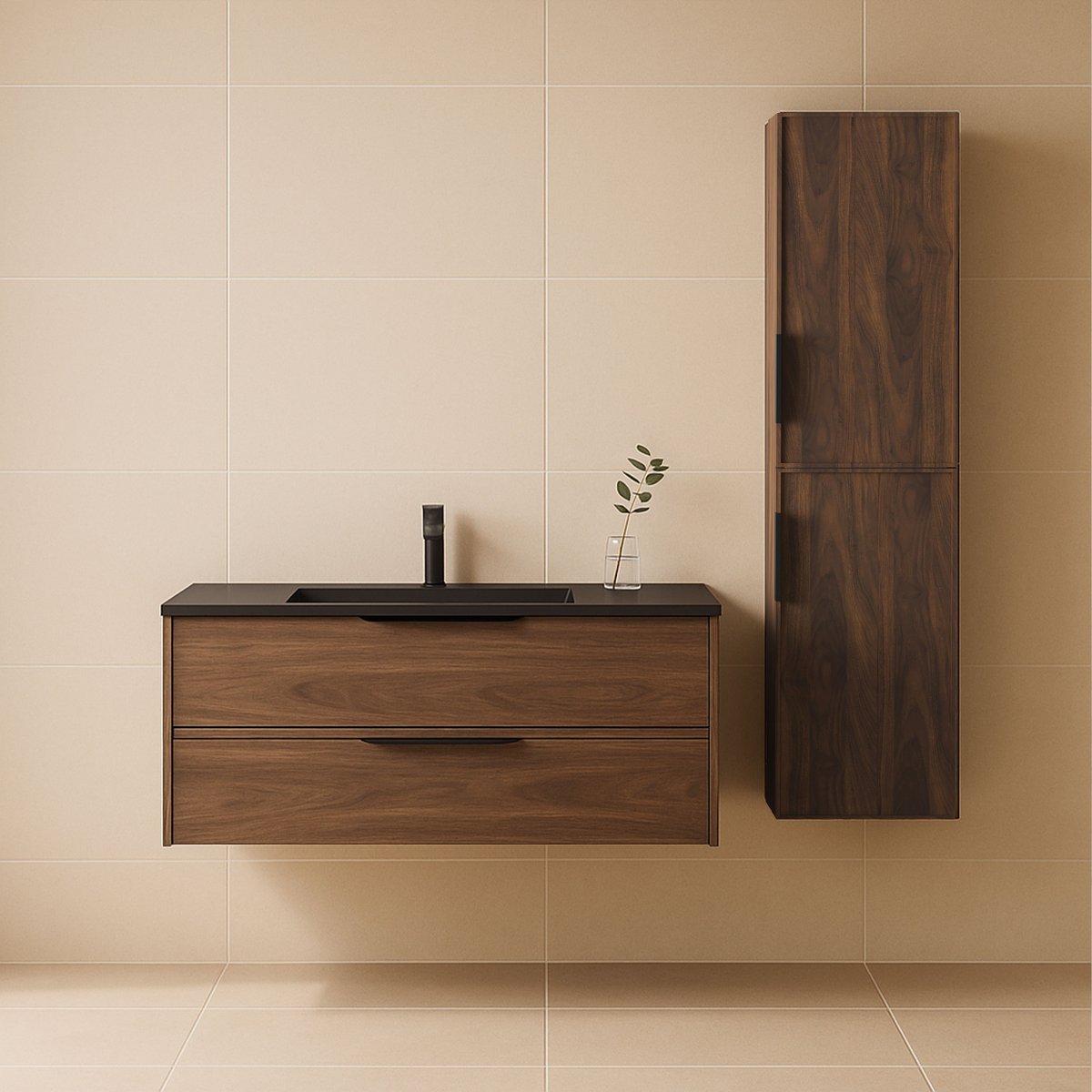 Ensemble de salle de bain 100 cm effet noyer Aquasila