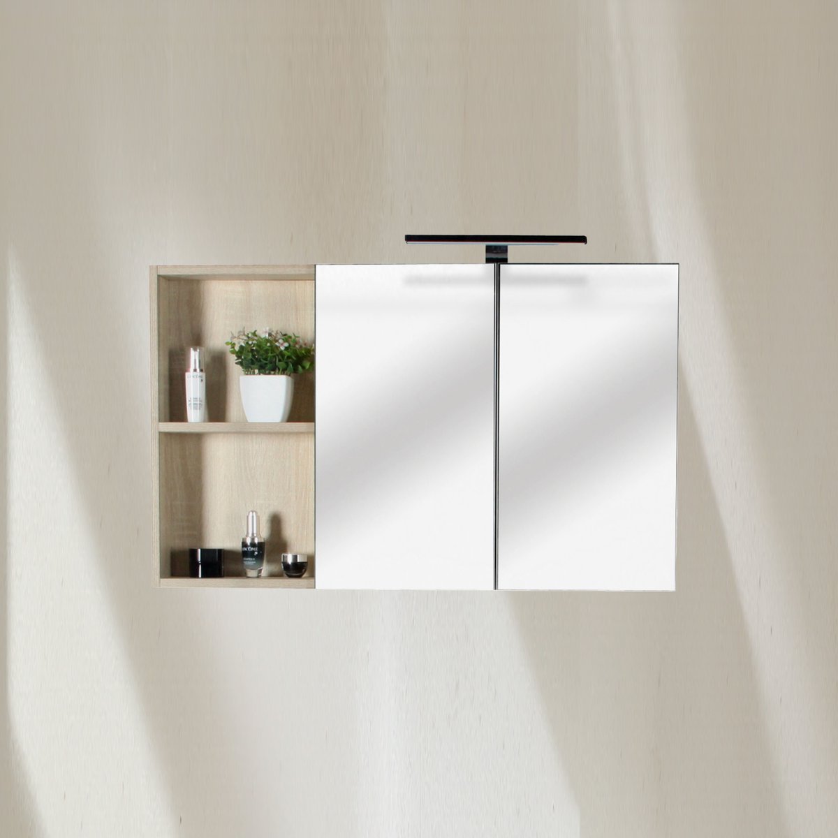 Armoire de toilette avec miroir chêne californien naturel Aquazur