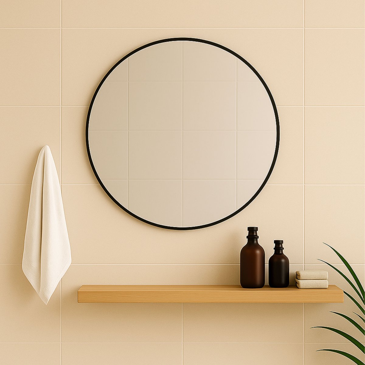 Miroir salle de bain rond métal noir
