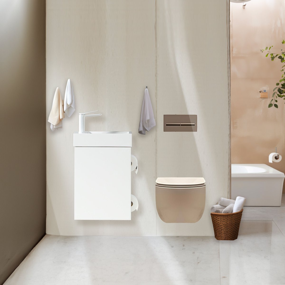 Lave main blanc laqué 40 cm Aquaba