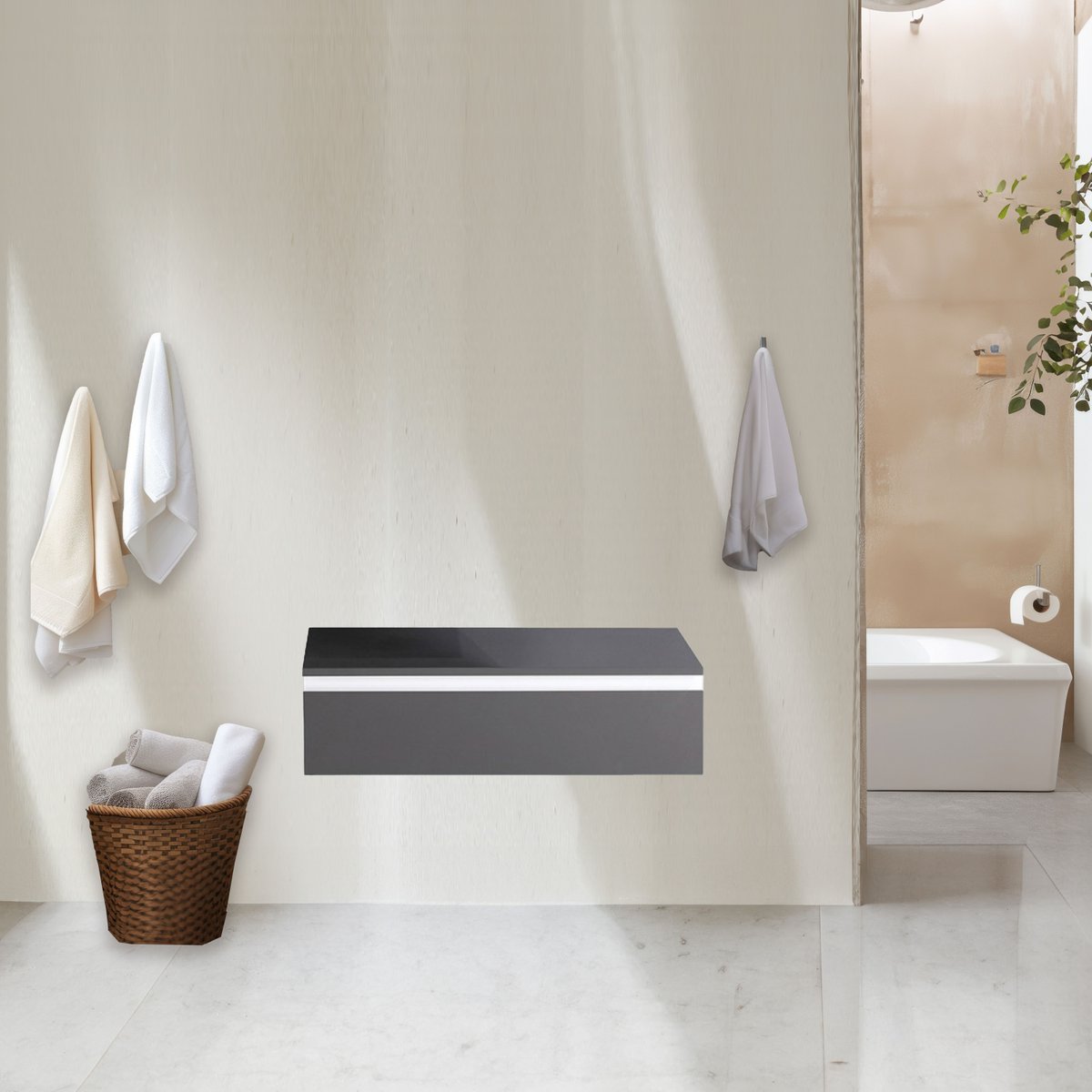 Meuble avec vasque 90 cm gris et blanc Aquamare
