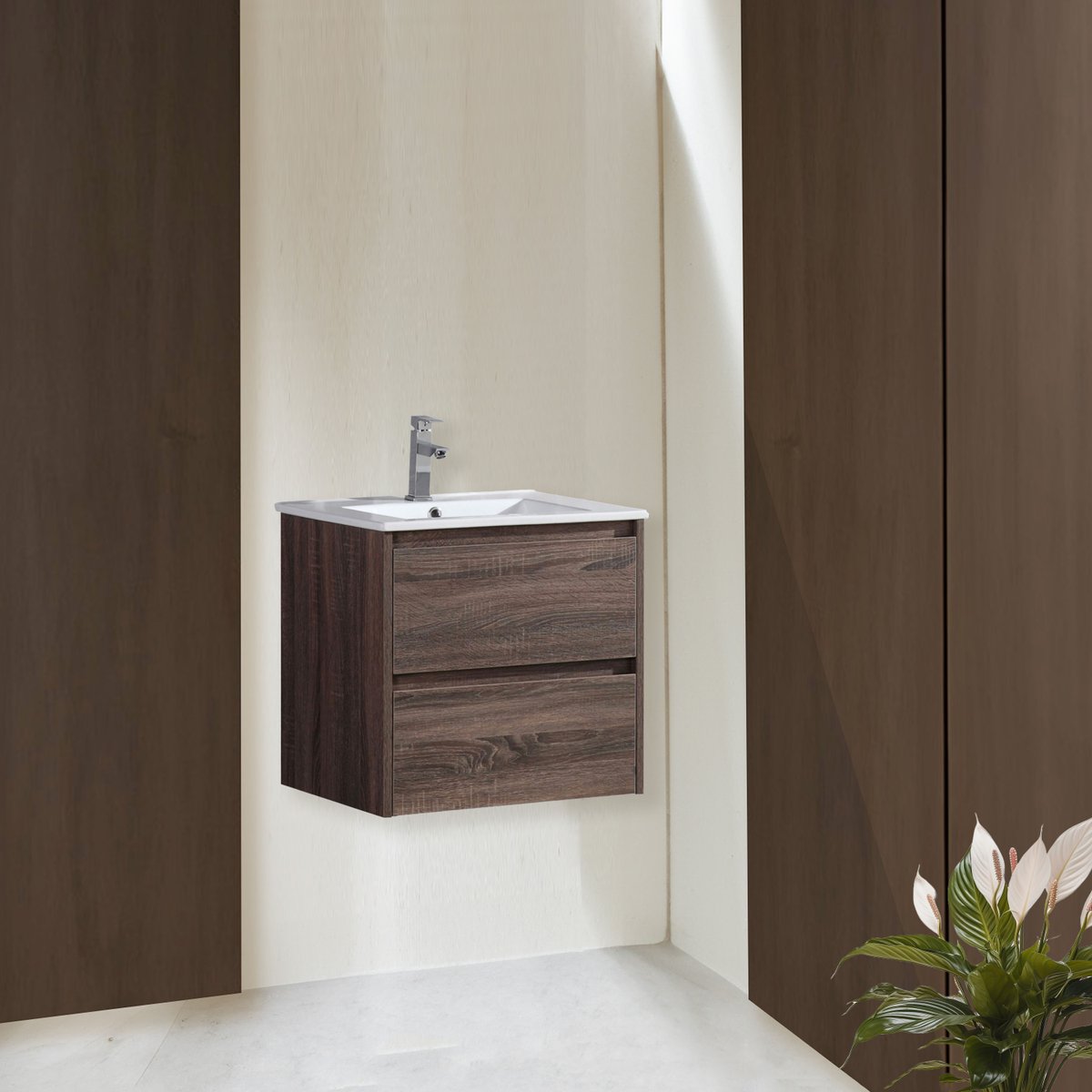 Ensemble salle de bain 60 cm chêne californien brun Aquadoli