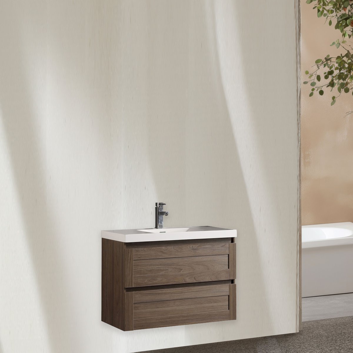 Meuble avec vasque 100 cm orme brun Aqualuna