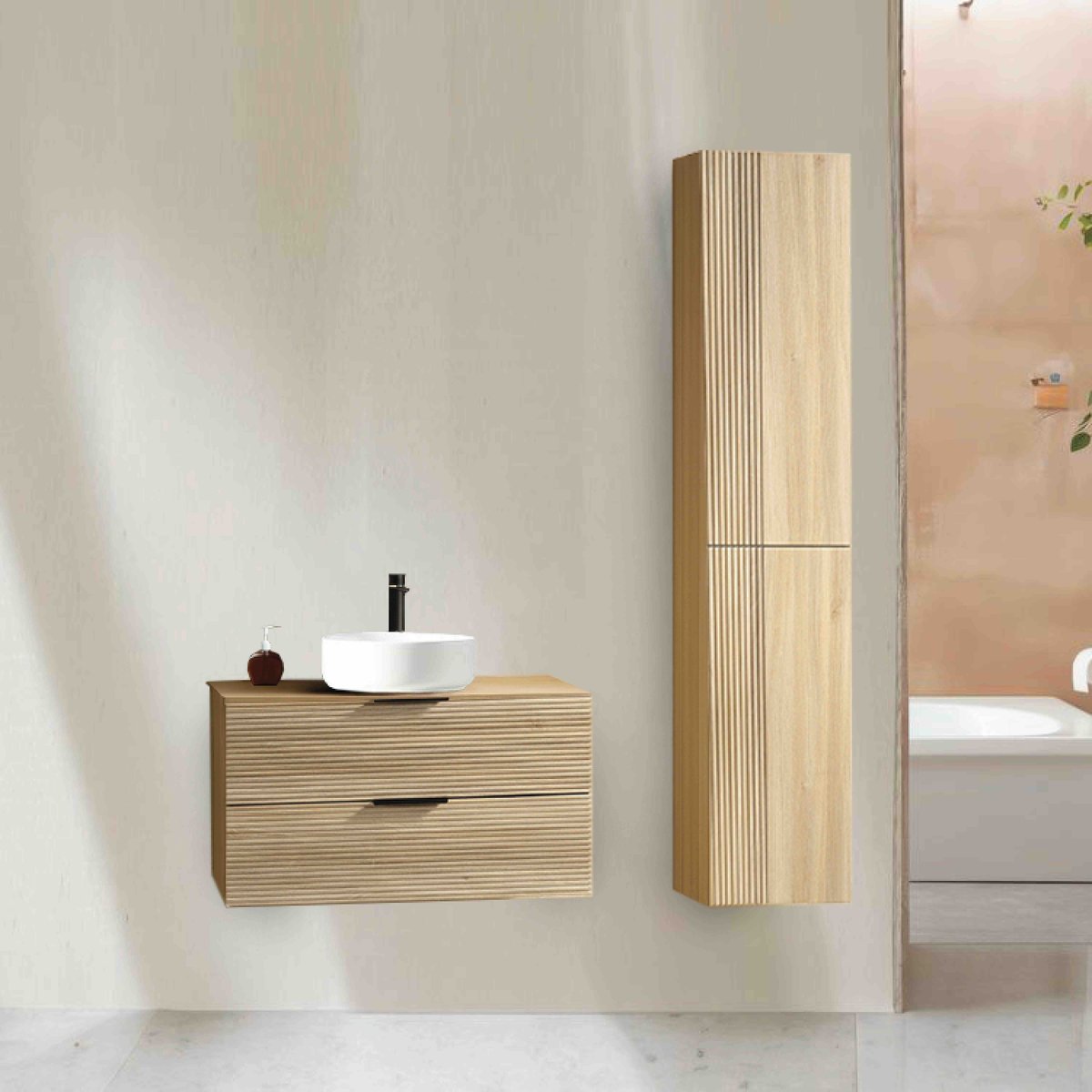 Ensemble salle de bain 100 cm chêne clair Aqualinea