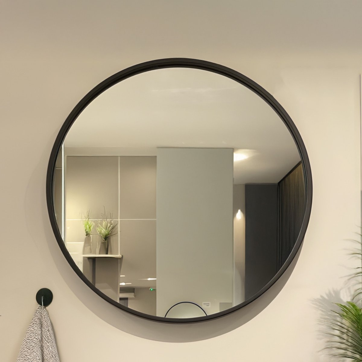 Miroir salle de bain rond métal noir