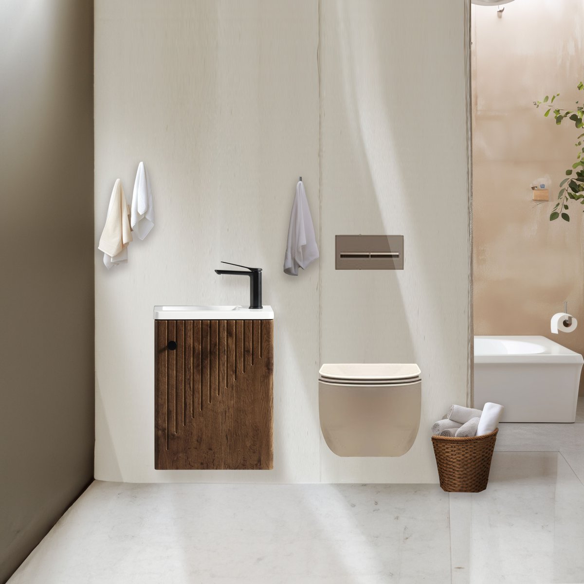 Lave main 40 cm chêne brun vieilli Aqualegno
