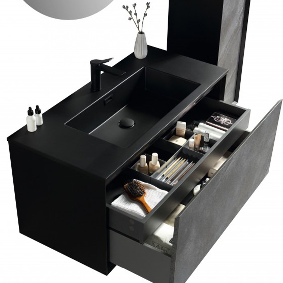 Meuble avec vasque 100 cm noir effet marbre Aquasasso