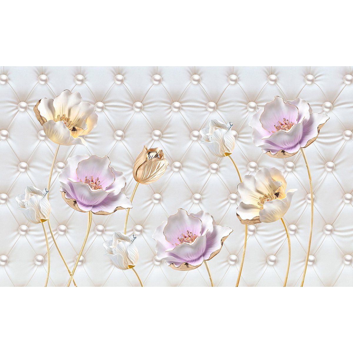 Papier peint panoramique - Fleurs Capitons 3D