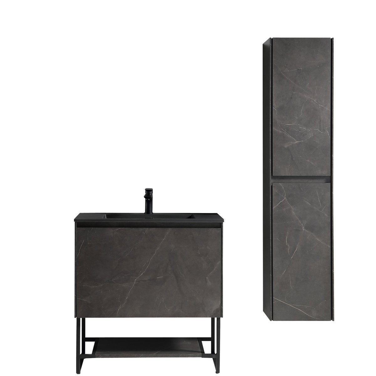 Ensemble meuble salle de bain 90 cm noir effet marbre Aquabella
