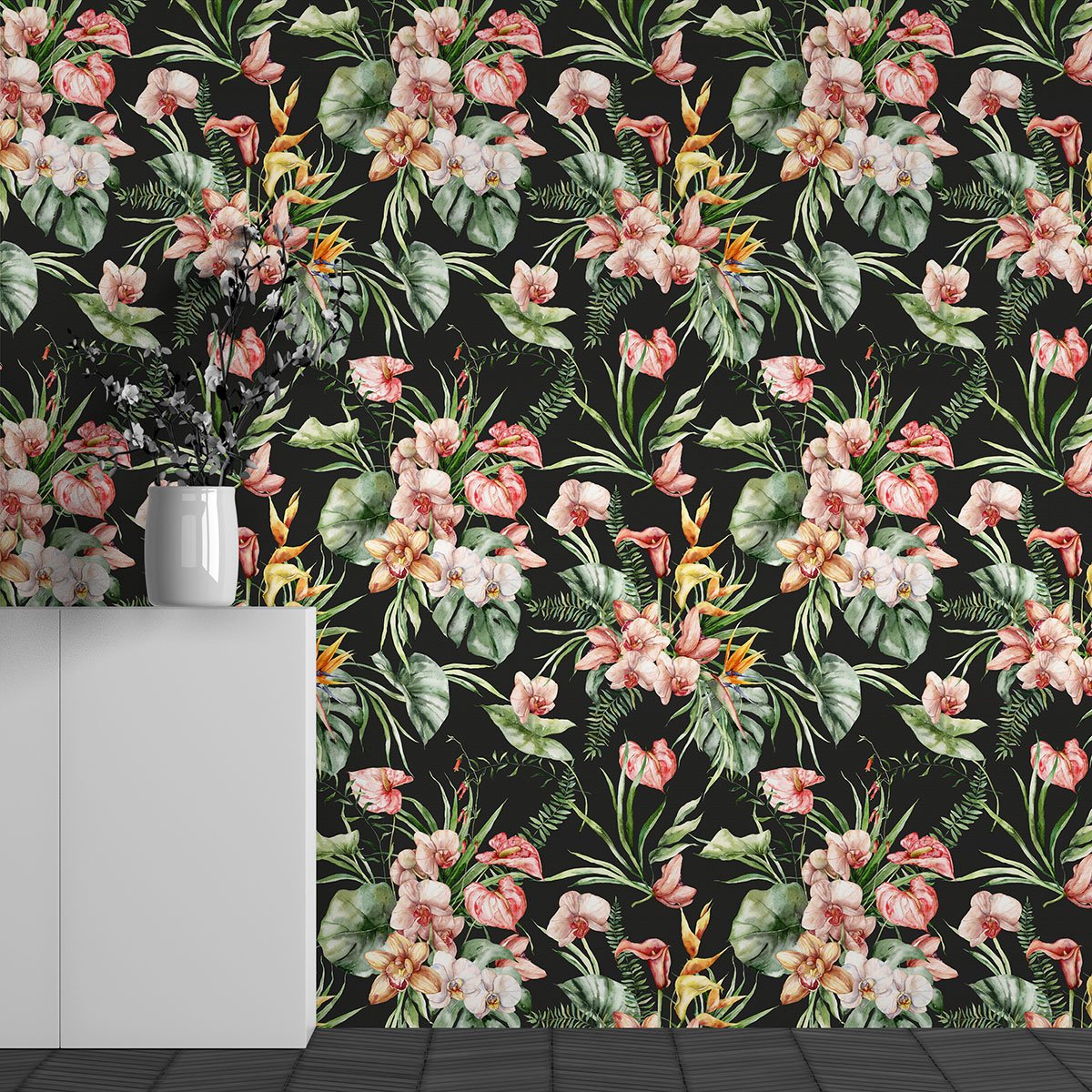 Papier peint panoramique - Motif Fleurs tropicales