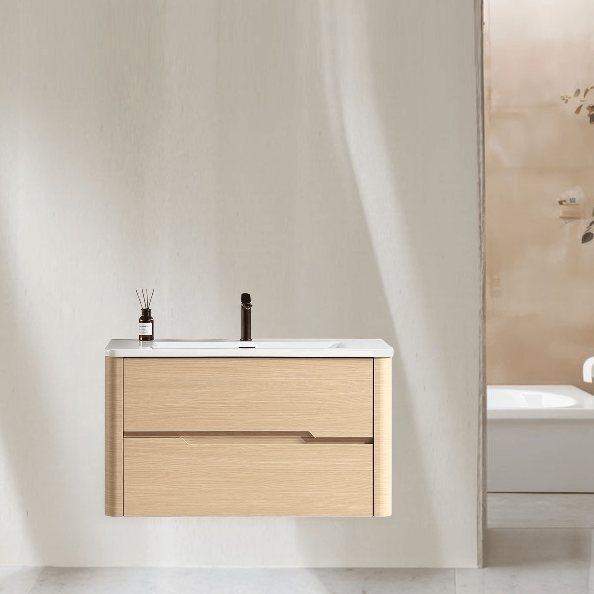 Meuble de salle de bain avec vasque 80 cm effet chêne naturel Aquabale