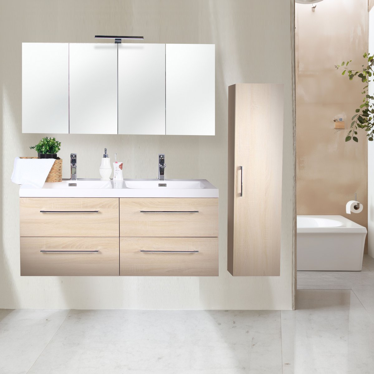 Ensemble de salle de bain 120 cm chêne californien naturel Aquazur