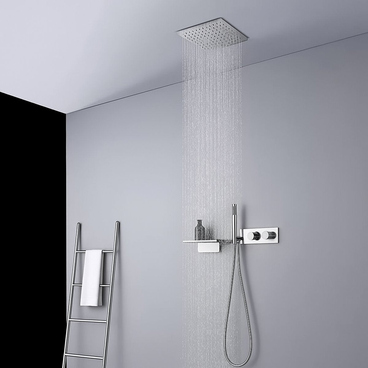 Colonne de douche et bain encastrée chrome